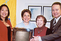 Equity's Christine Toy Johnson (left), along with (far right) John Holly and (right) Ivey Bethune present the Rosetta LeNoir award to Linda Bove of Deaf West Theatre. Photo by Sabrina Gordin.