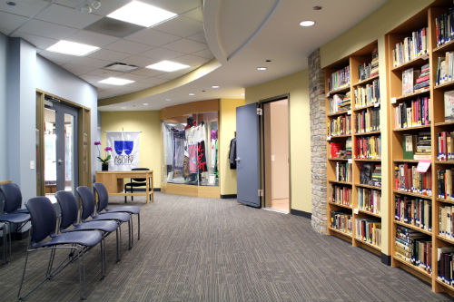 the library faces the auditions waiting area